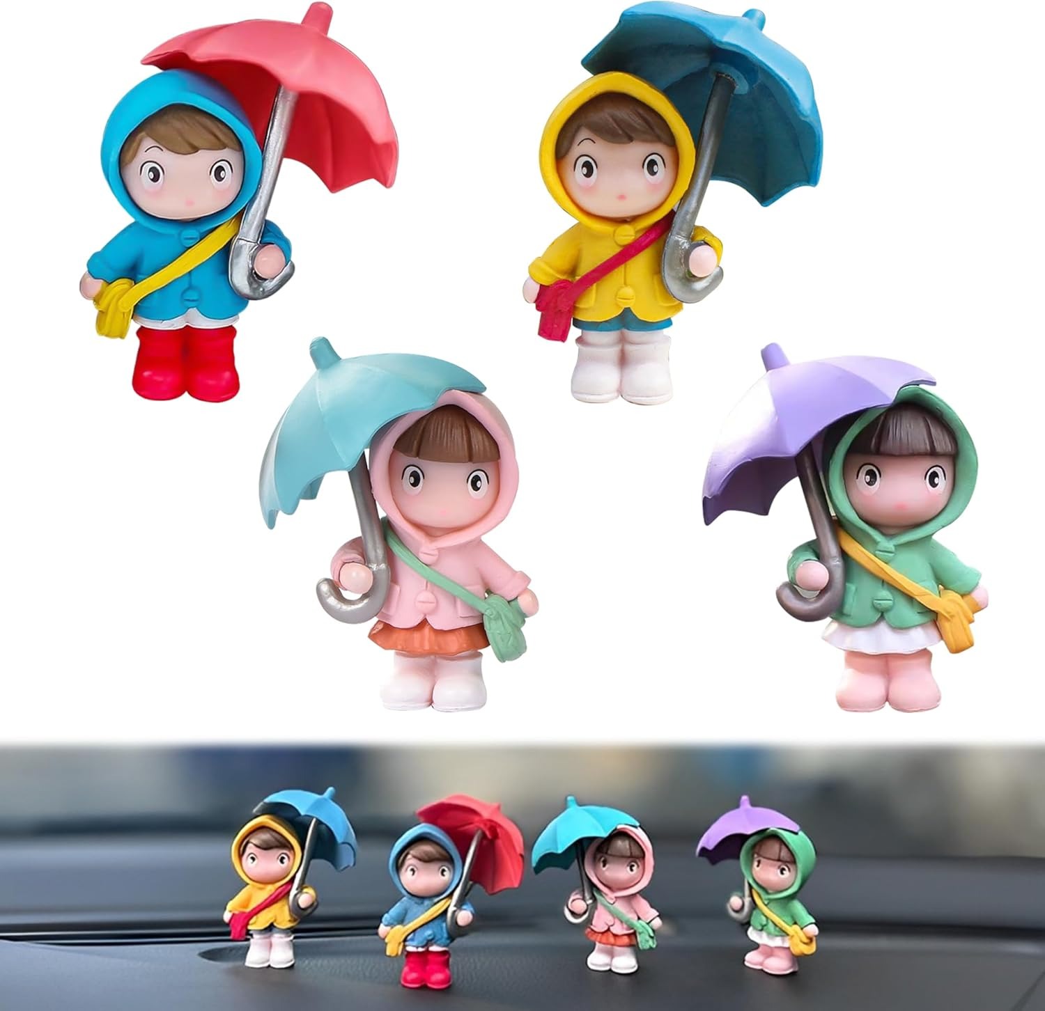 Home Decor Center - 4 Mini Girls Holding Umbrellas,Miniature Figurines