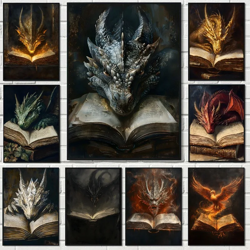 Home Decor Catalog - Large Dragon Reading Book Poster Gothic