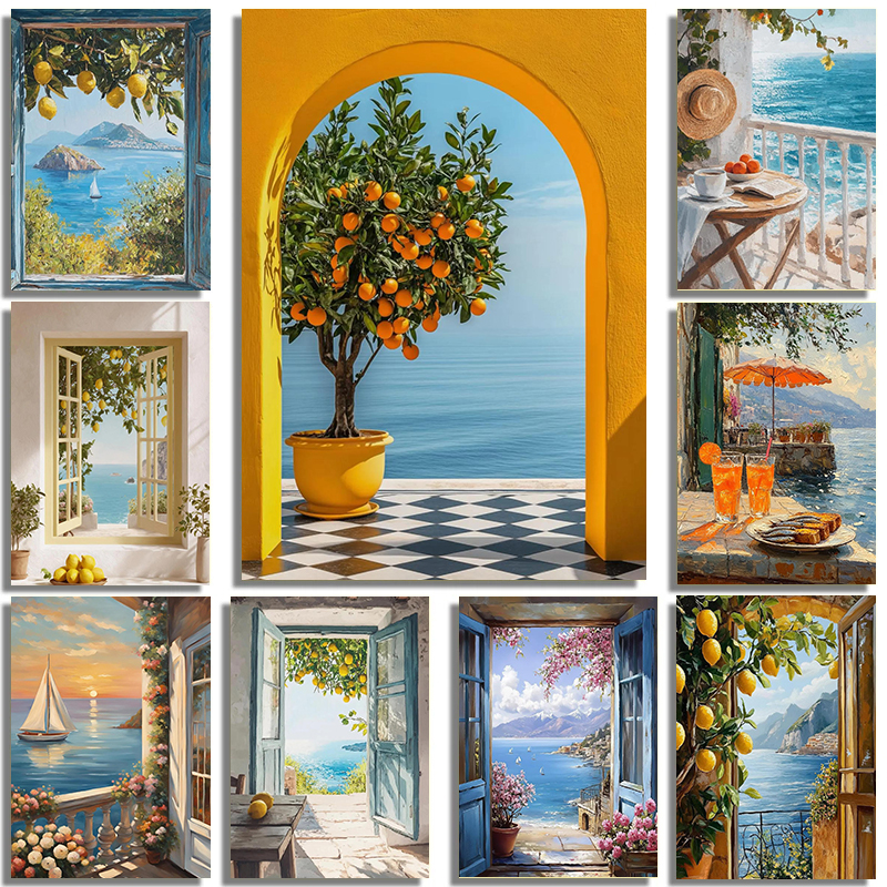 Geometric Wall Art - Fresh Italian Summer Ocean Landscape Art