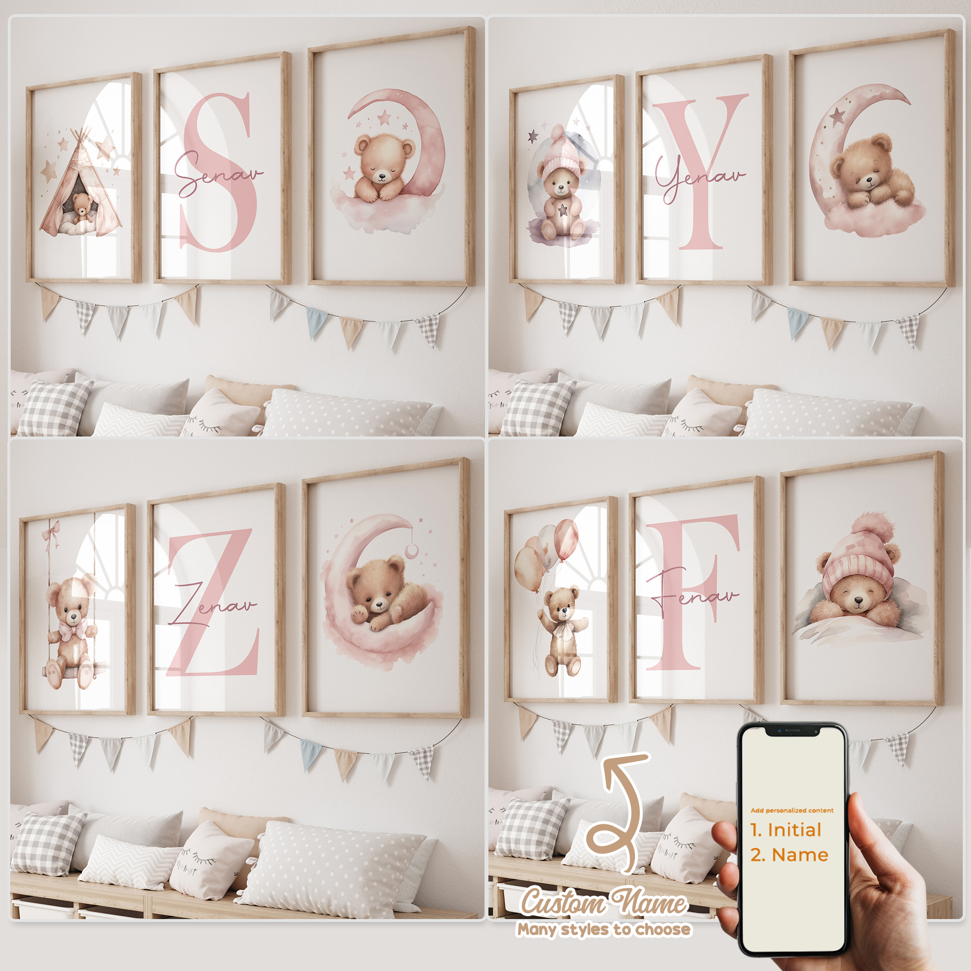 Home Decor Nepal - 3pcs Personalized Custom Name Cartoon Pink