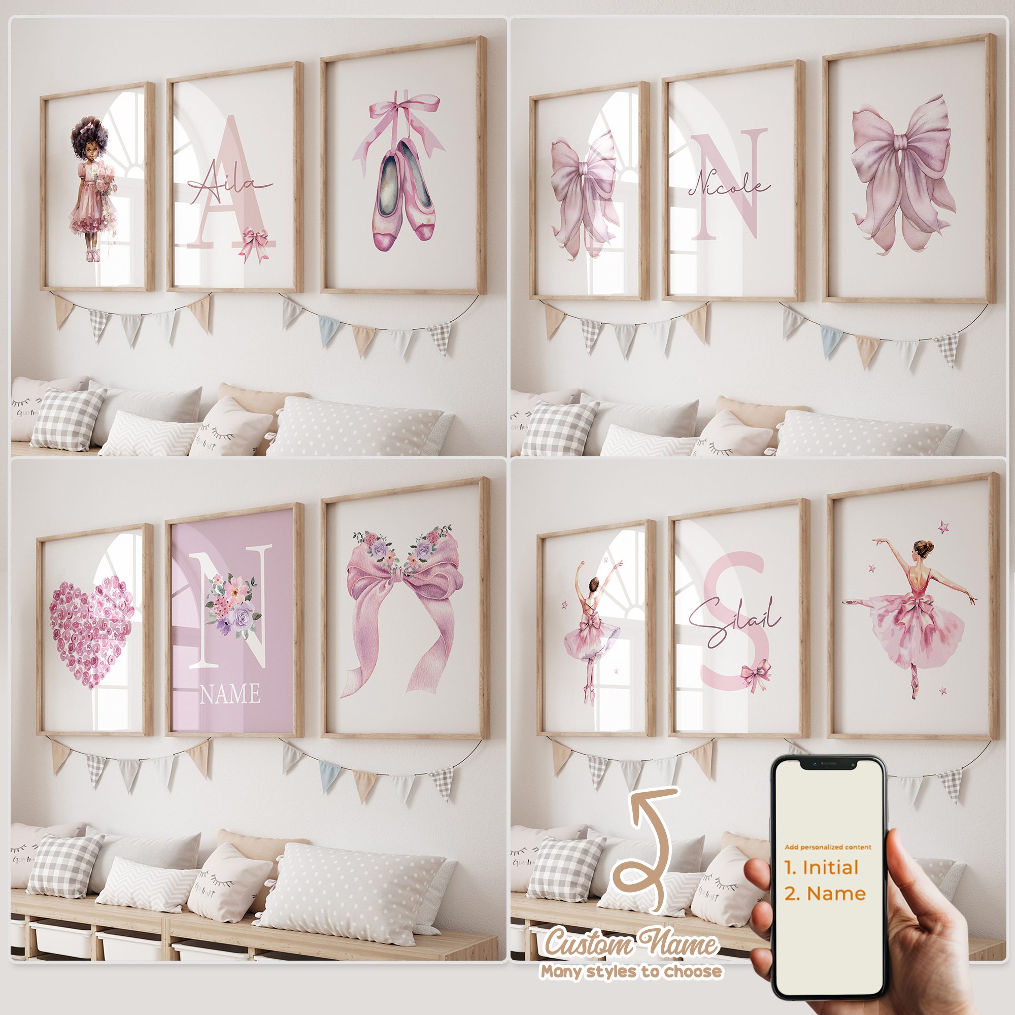 Home Decor Nepal - 3pcs Personalized Custom Name Cartoon Child