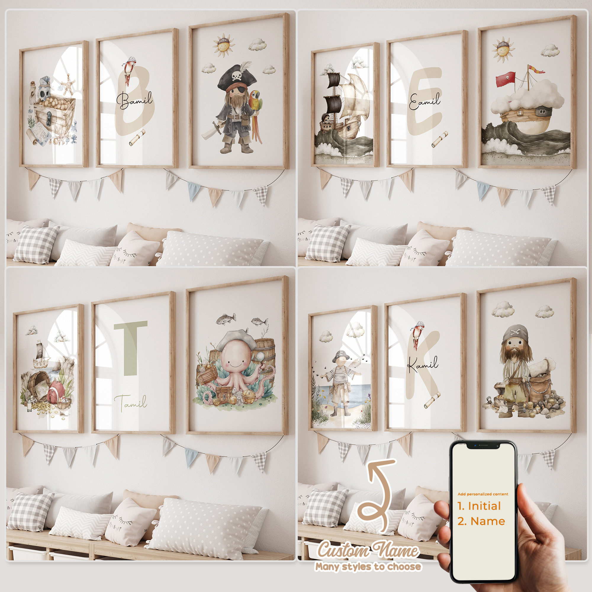 Home Decor Nepal - 3pcs Personalized Custom Name Cartoon Child