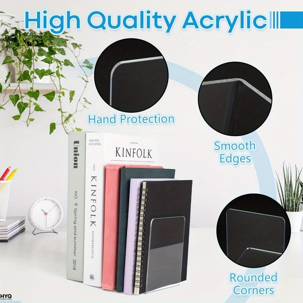 Aesthetic Bookend - 4pcs Set Clear Acrylic Bookends -
