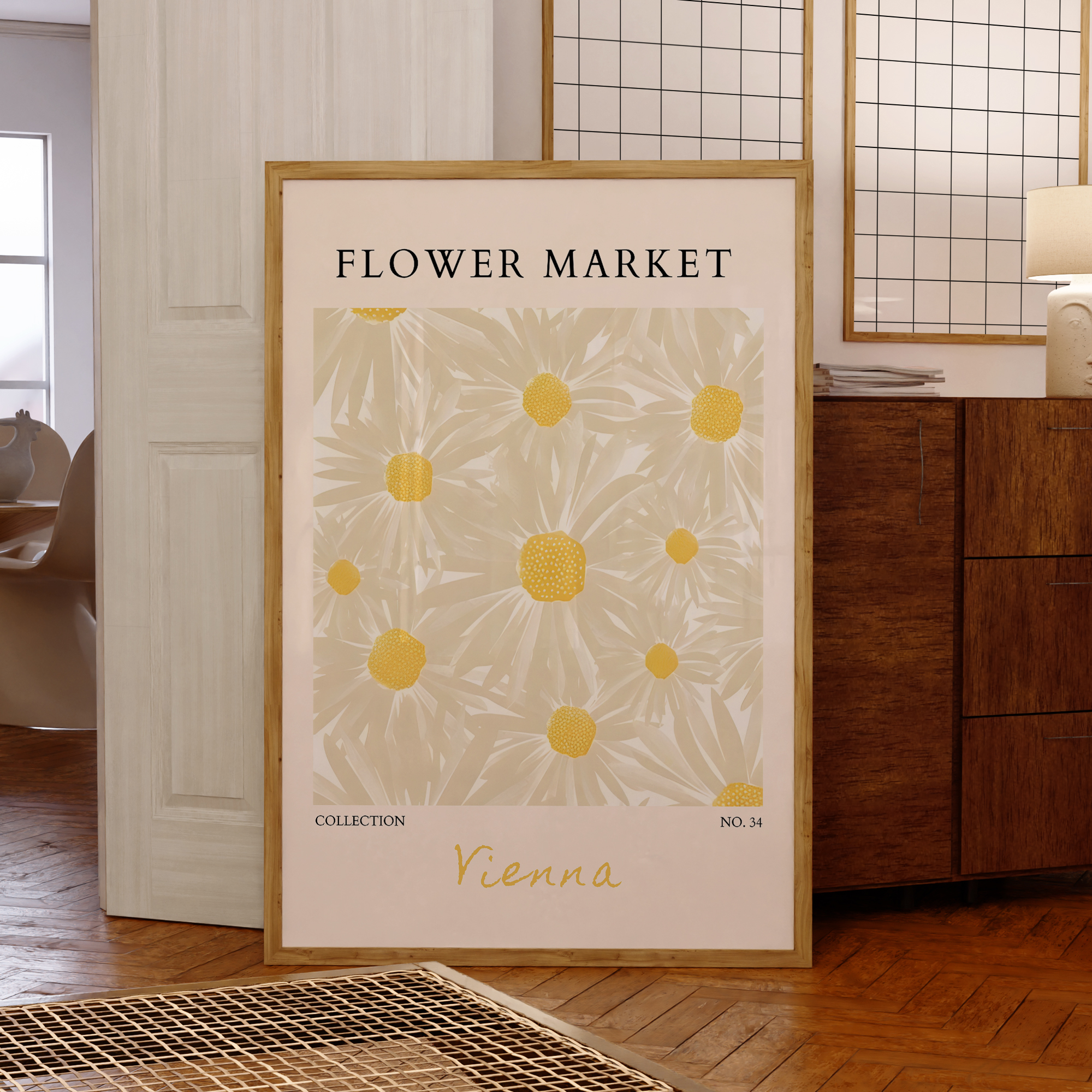 Modern Flower Market Yellow Fl - Geometric Wall Art のレビューと価格