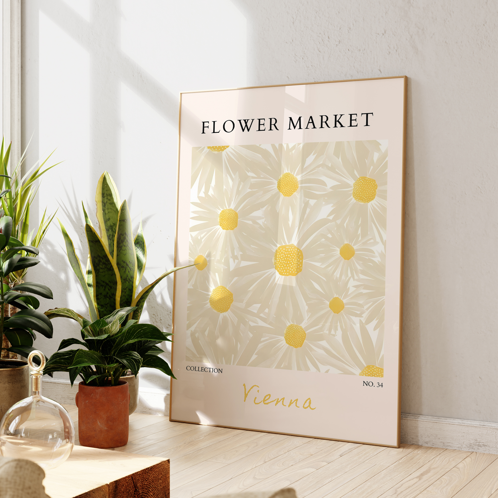 Modern Flower Market Yellow Fl - Geometric Wall Art のレビューと価格
