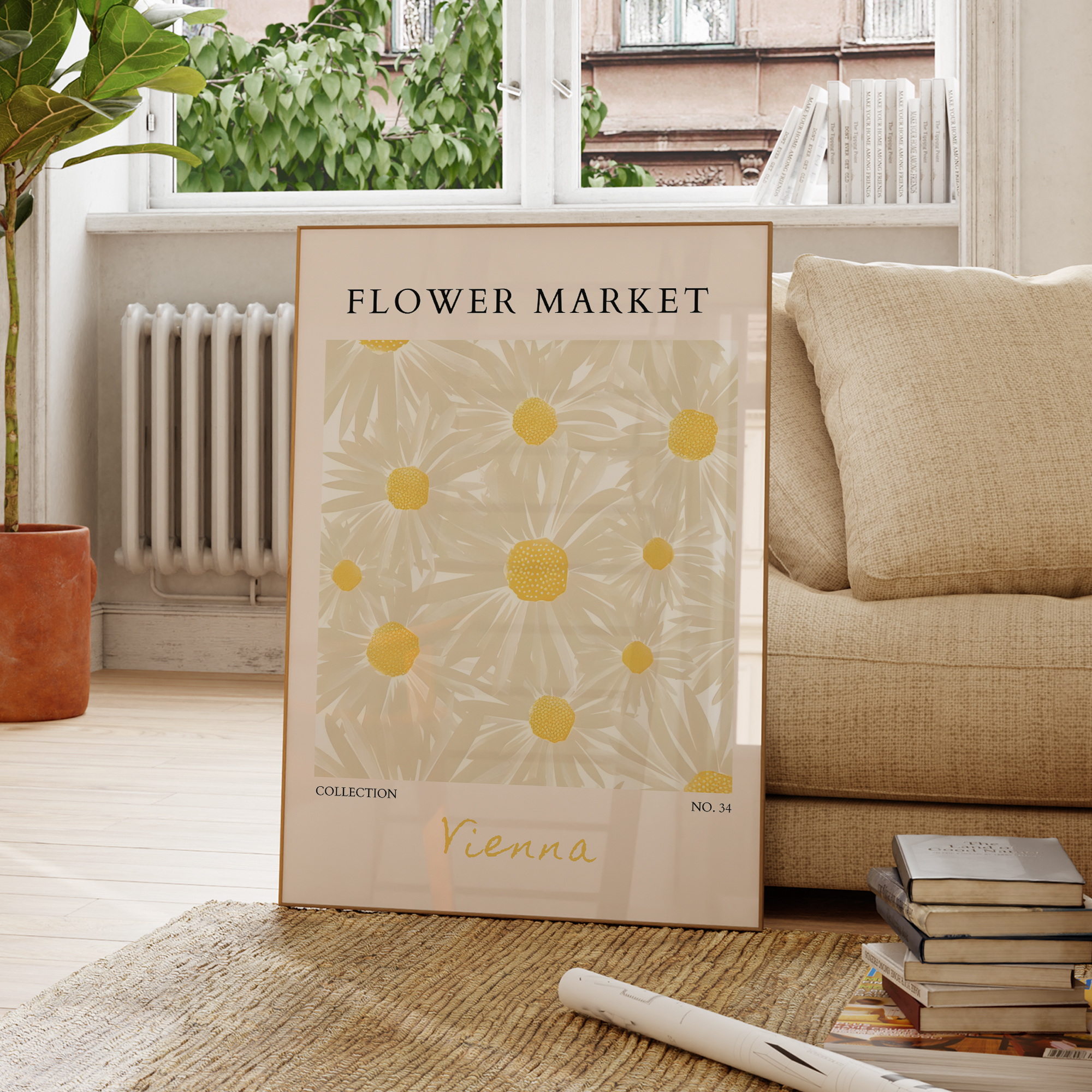 Modern Flower Market Yellow Fl - Geometric Wall Art のレビューと価格