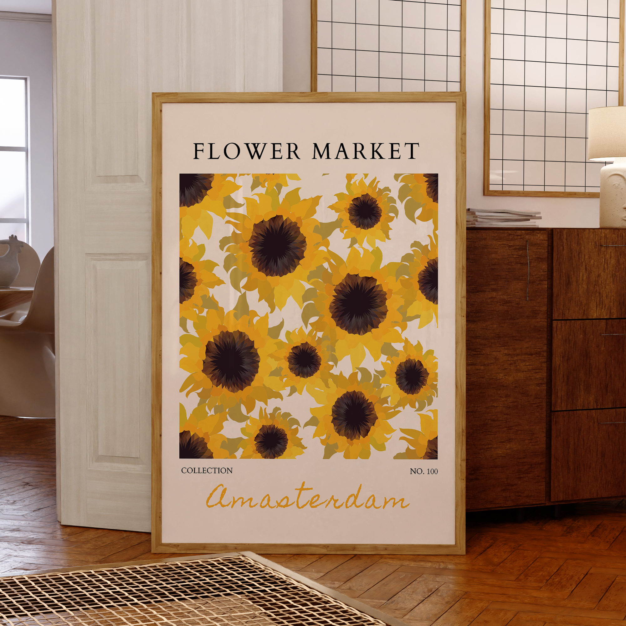 Modern Yellow Flowers Flower M - Geometric Wall Art のレビューと価格