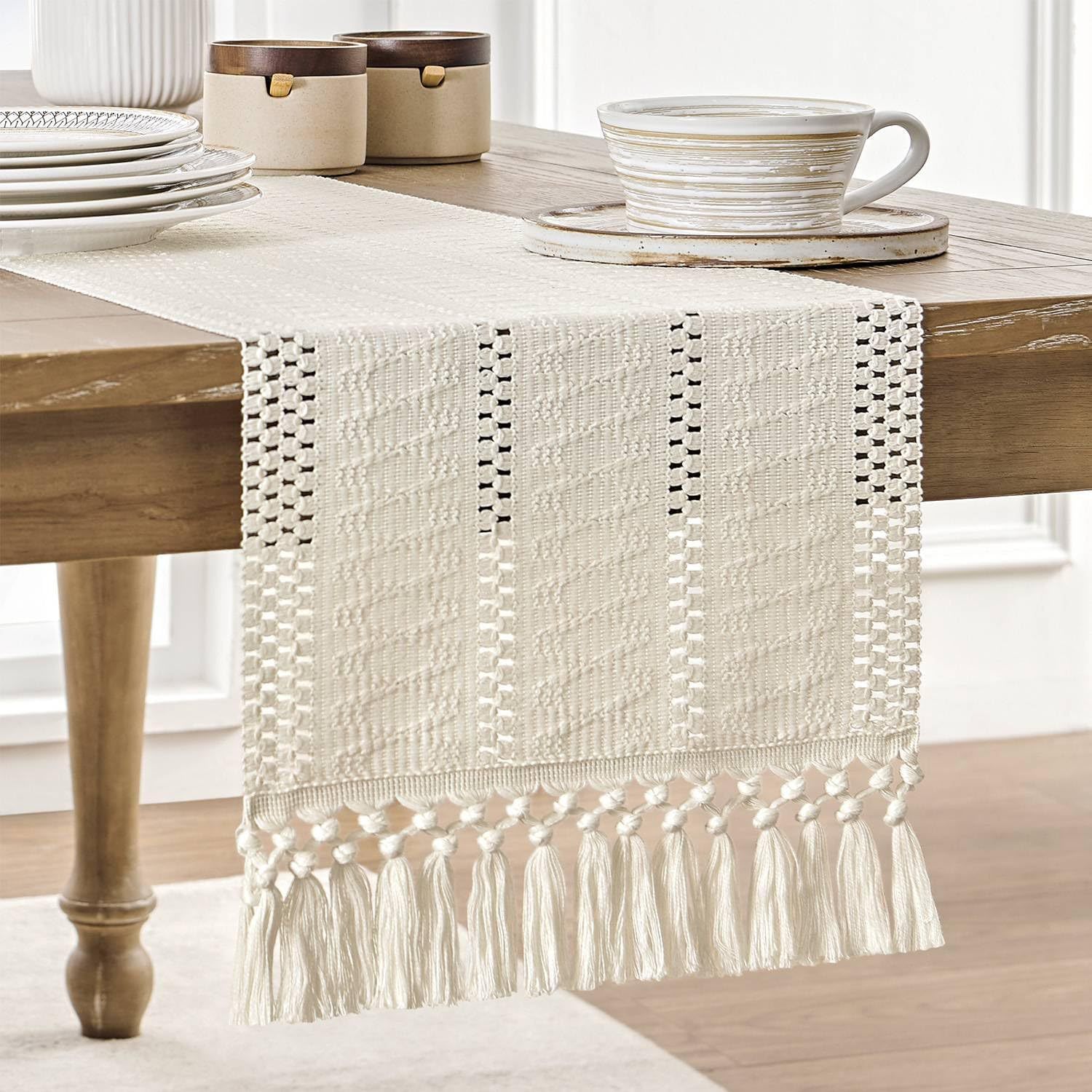 Beige Boho Linen Table Runner  - Home Decor Event のレビューと価格