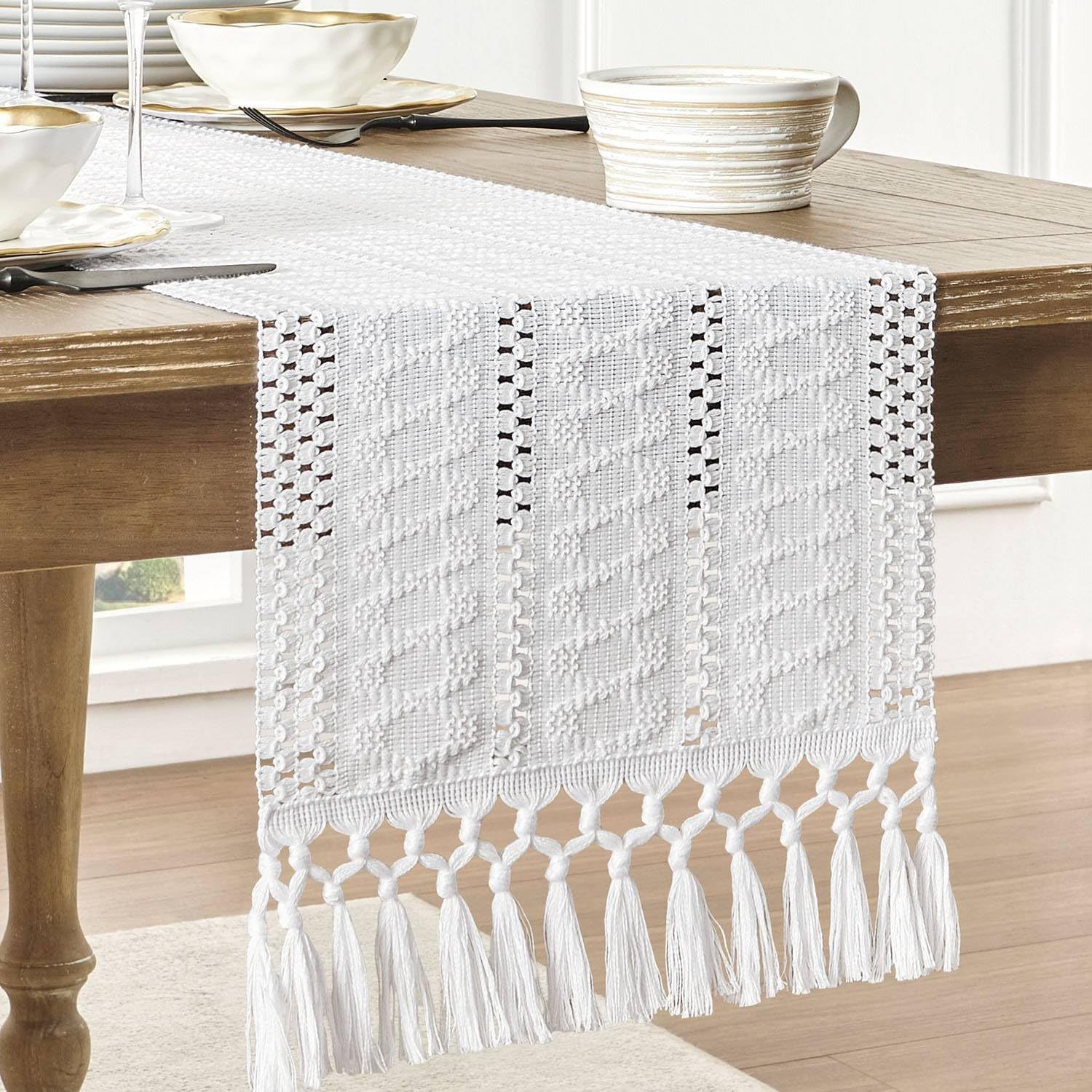 Beige Boho Linen Table Runner  - Home Decor Event のレビューと価格