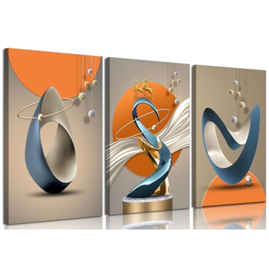 3 Pcs Modern Abstract Canvas W - Home Decor Orange のレビューと価格