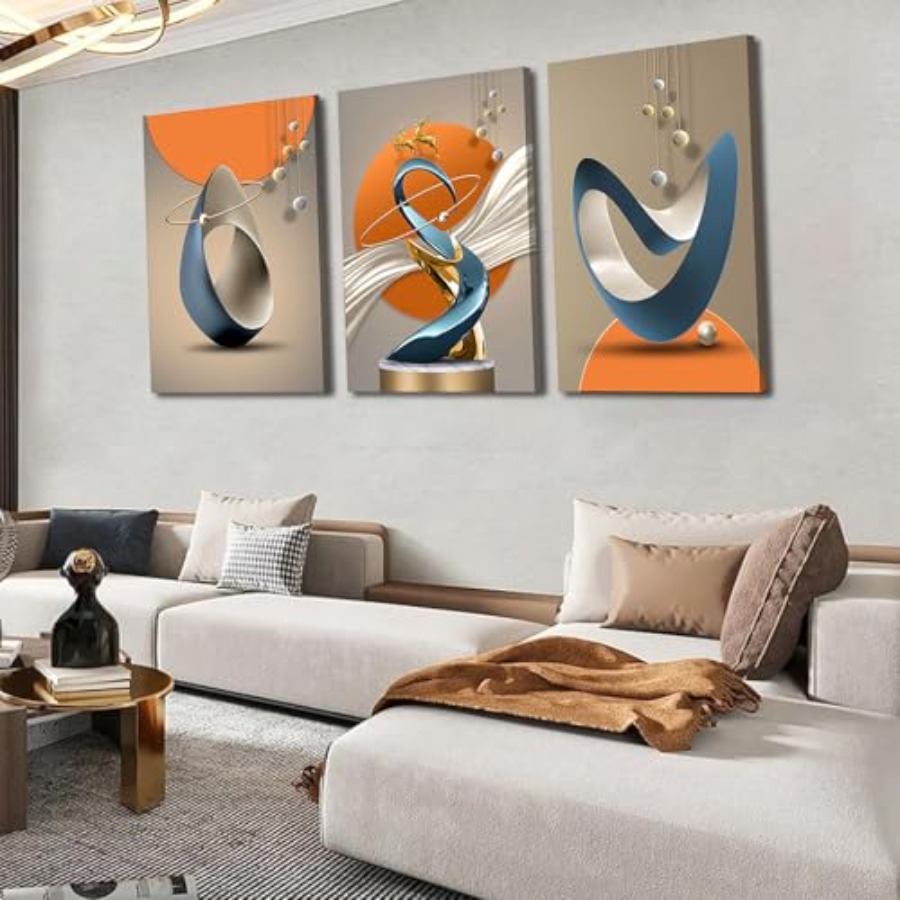 3 Pcs Modern Abstract Canvas W - Home Decor Orange のレビューと価格
