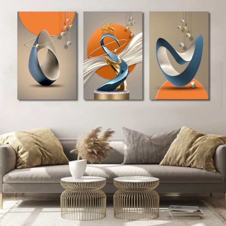 3 Pcs Modern Abstract Canvas W - Home Decor Orange のレビューと価格