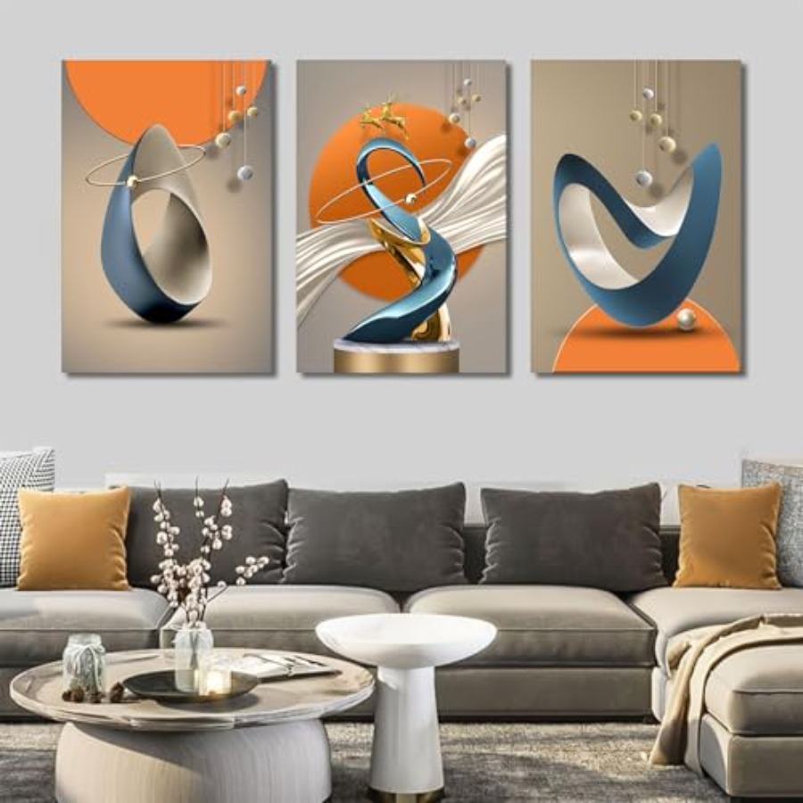 3 Pcs Modern Abstract Canvas W - Home Decor Orange のレビューと価格