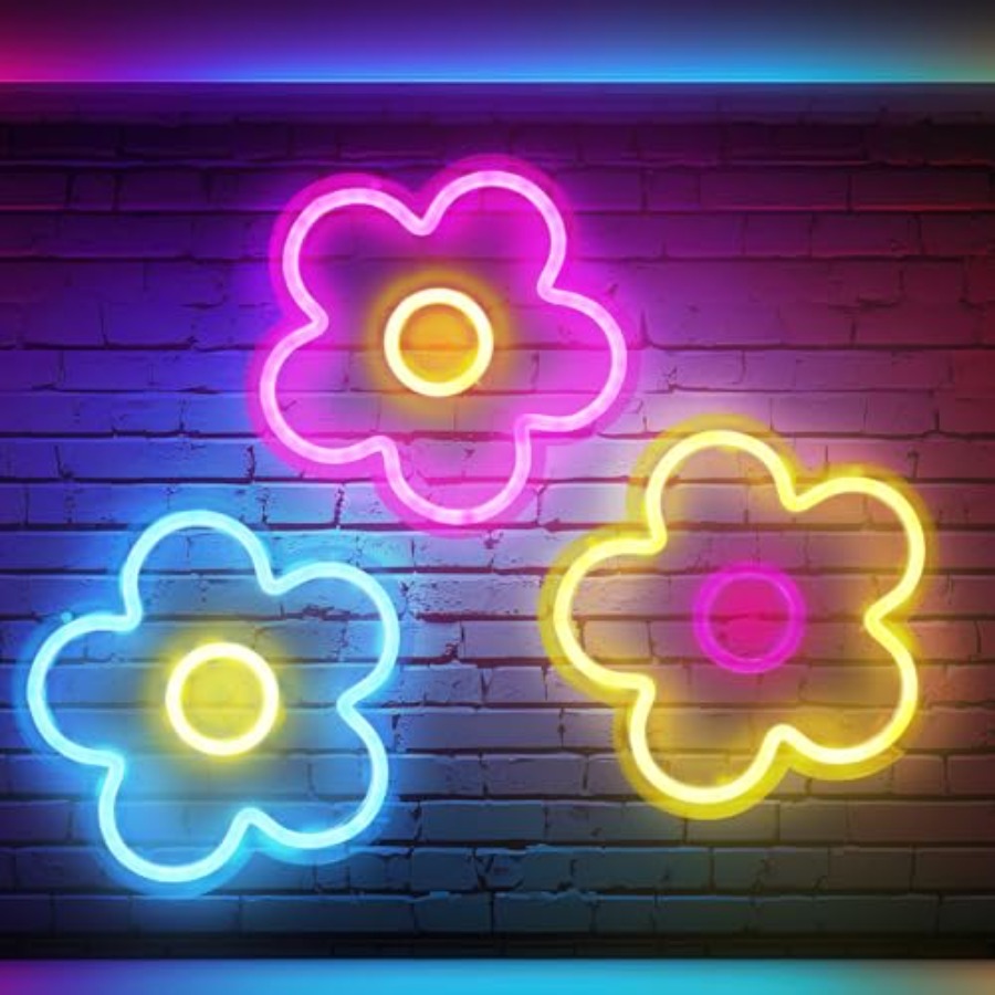 3 Pcs Flower Neon Sign Light u - Home Decor Retro のレビューと価格