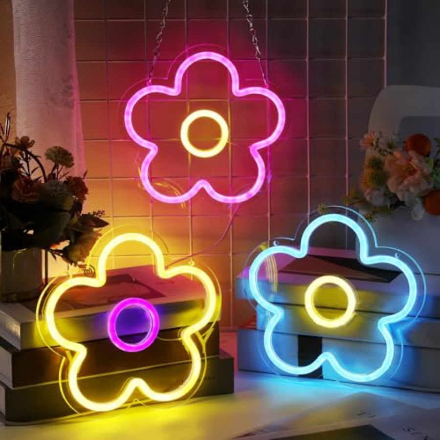 3 Pcs Flower Neon Sign Light u - Home Decor Retro のレビューと価格