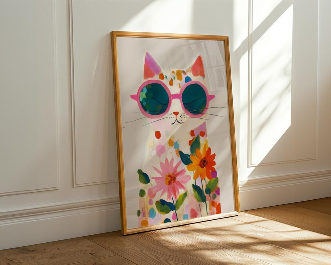 “Colorful Boho Cat Wall Art: P - Geometric Wall Art のレビューと価格