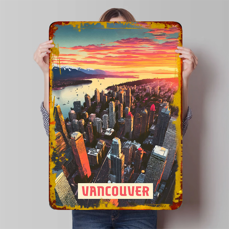 Vancouver Skyline Sunset Metal - Home Decor Vancouver のレビューと価格