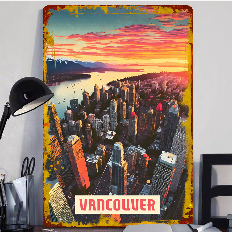 Vancouver Skyline Sunset Metal - Home Decor Vancouver のレビューと価格