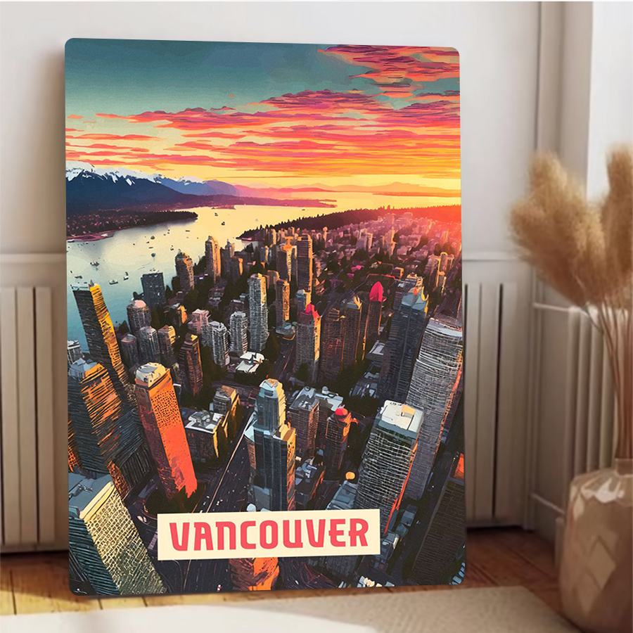 Vancouver Skyline Sunset Metal - Home Decor Vancouver のレビューと価格
