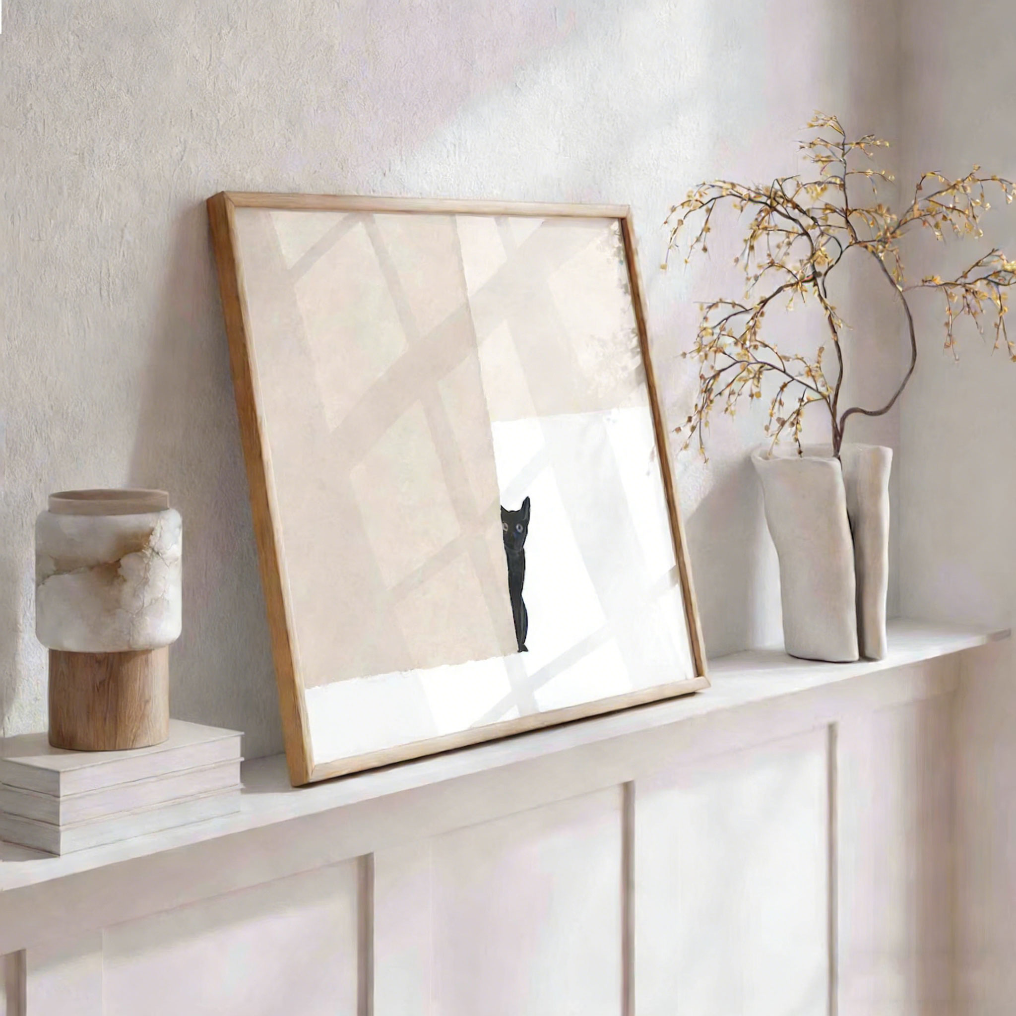 Abstract Black Cat Poster, Pri - Geometric Wall Art のレビューと価格