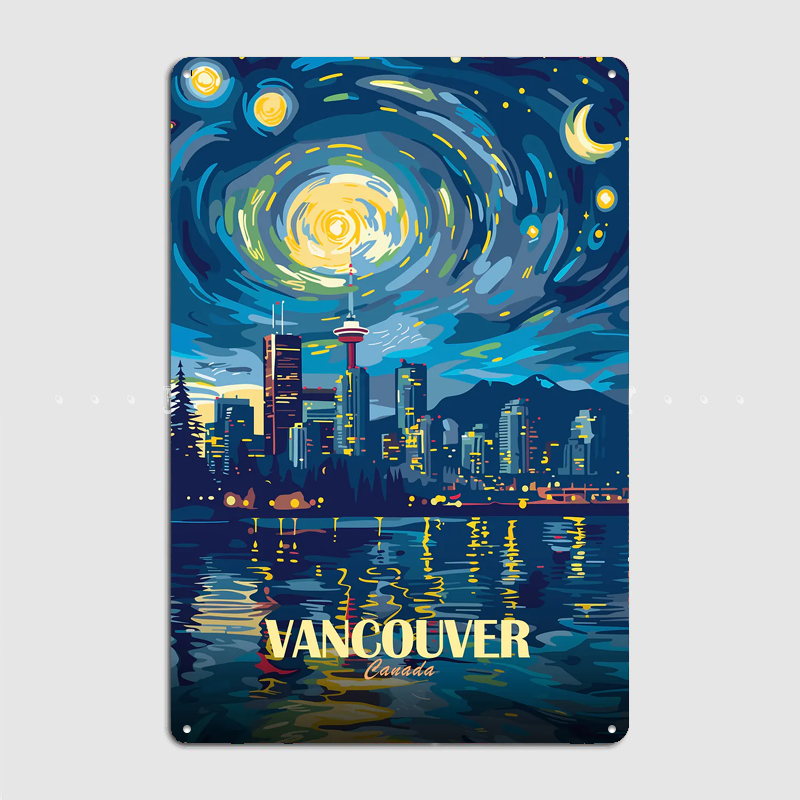 Vancouver Canada Night Skyline - Home Decor Vancouver のレビューと価格