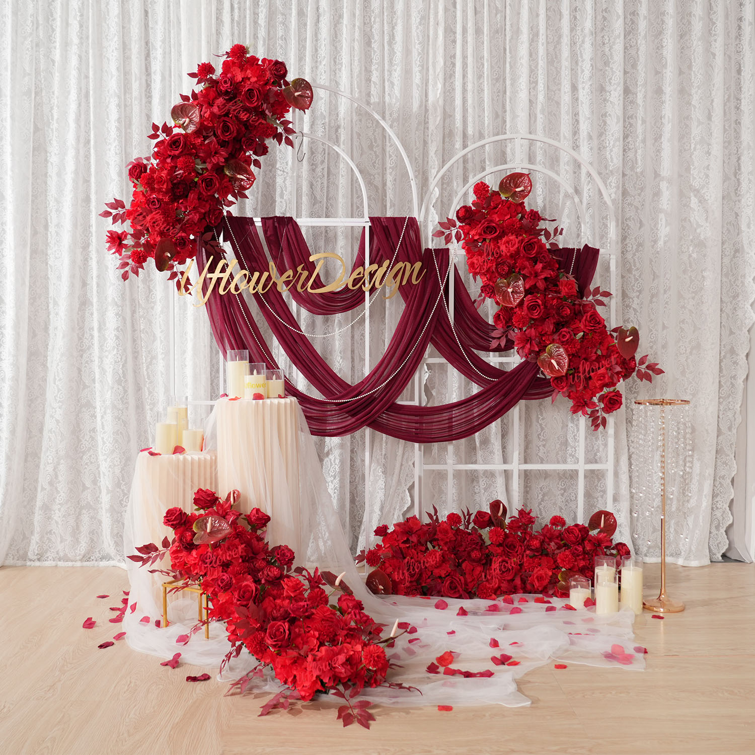 Uflower Red Flower Row Wedding - Home Decor Event のレビューと価格