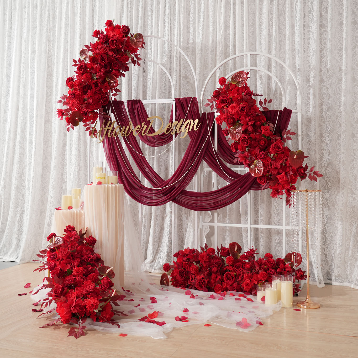 Uflower Red Flower Row Wedding - Home Decor Event のレビューと価格