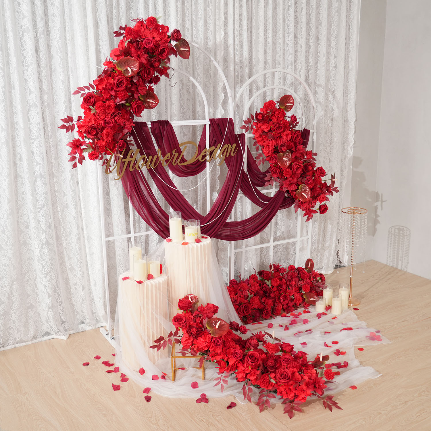 Uflower Red Flower Row Wedding - Home Decor Event のレビューと価格