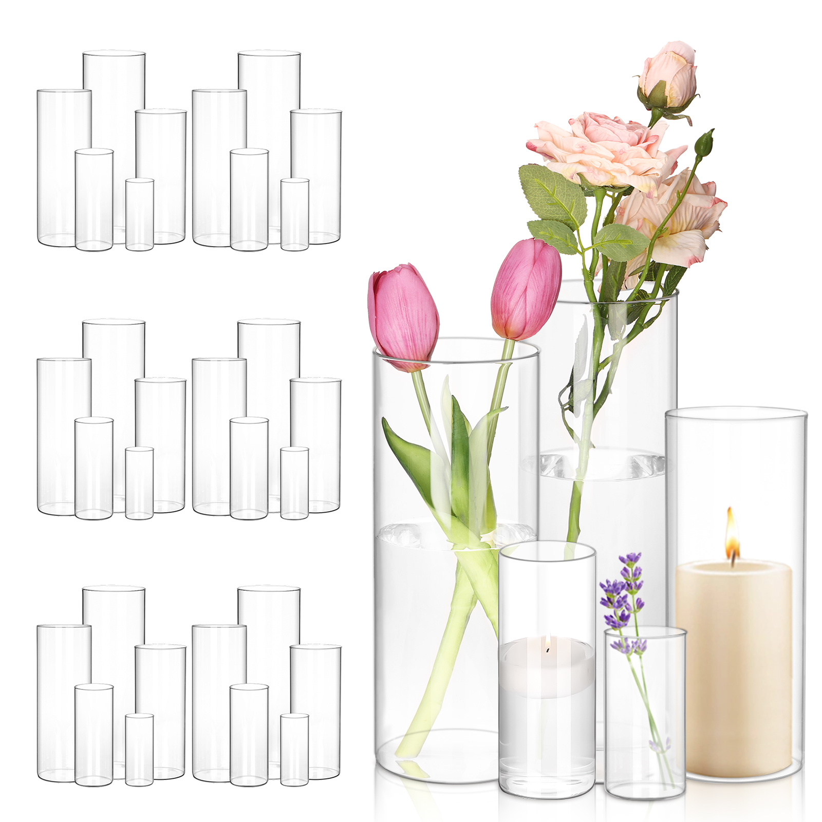 WHONLINE 35pcs Clear Glass Cyl - Home Decor Event のレビューと価格