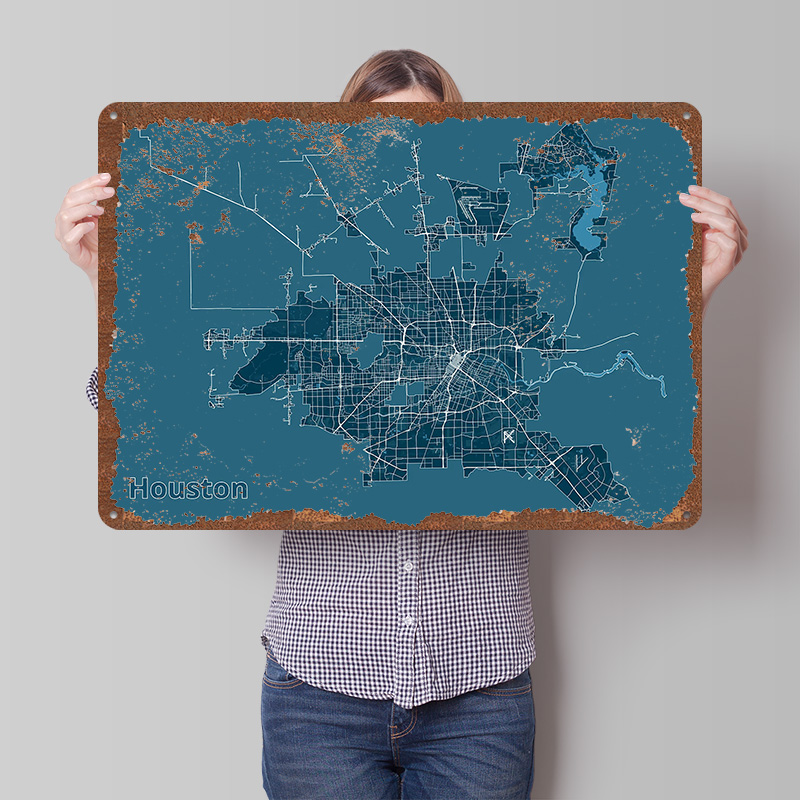 Houston City Map Metal Poster  - Home Decor Houston のレビューと価格