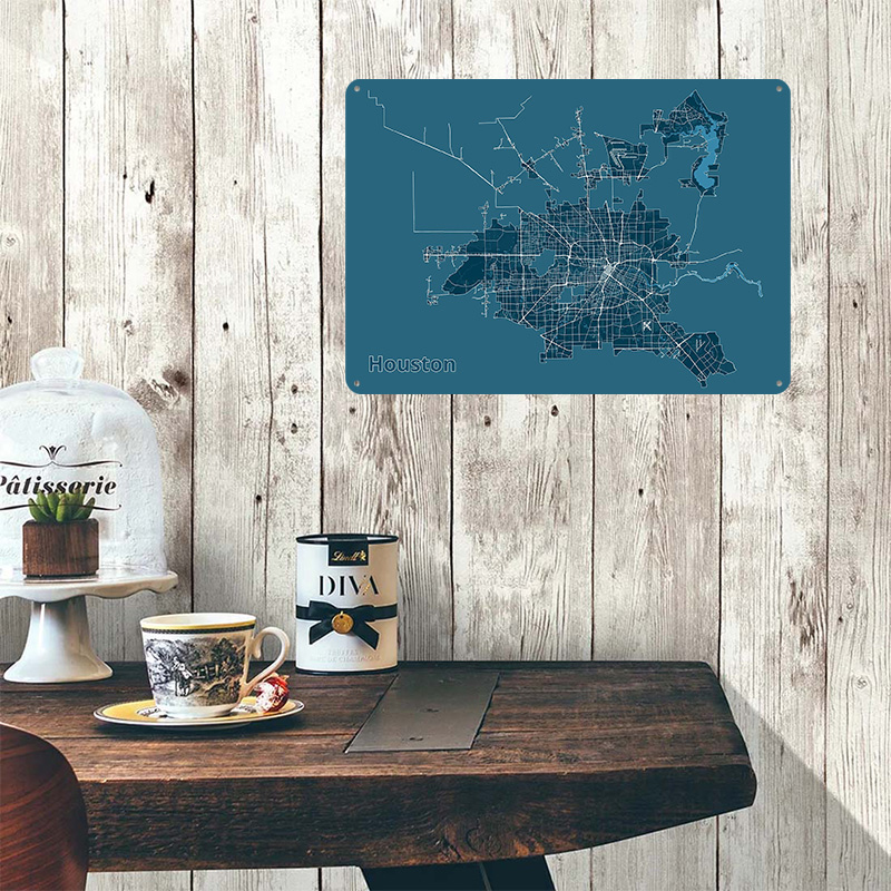 Houston City Map Metal Poster  - Home Decor Houston のレビューと価格