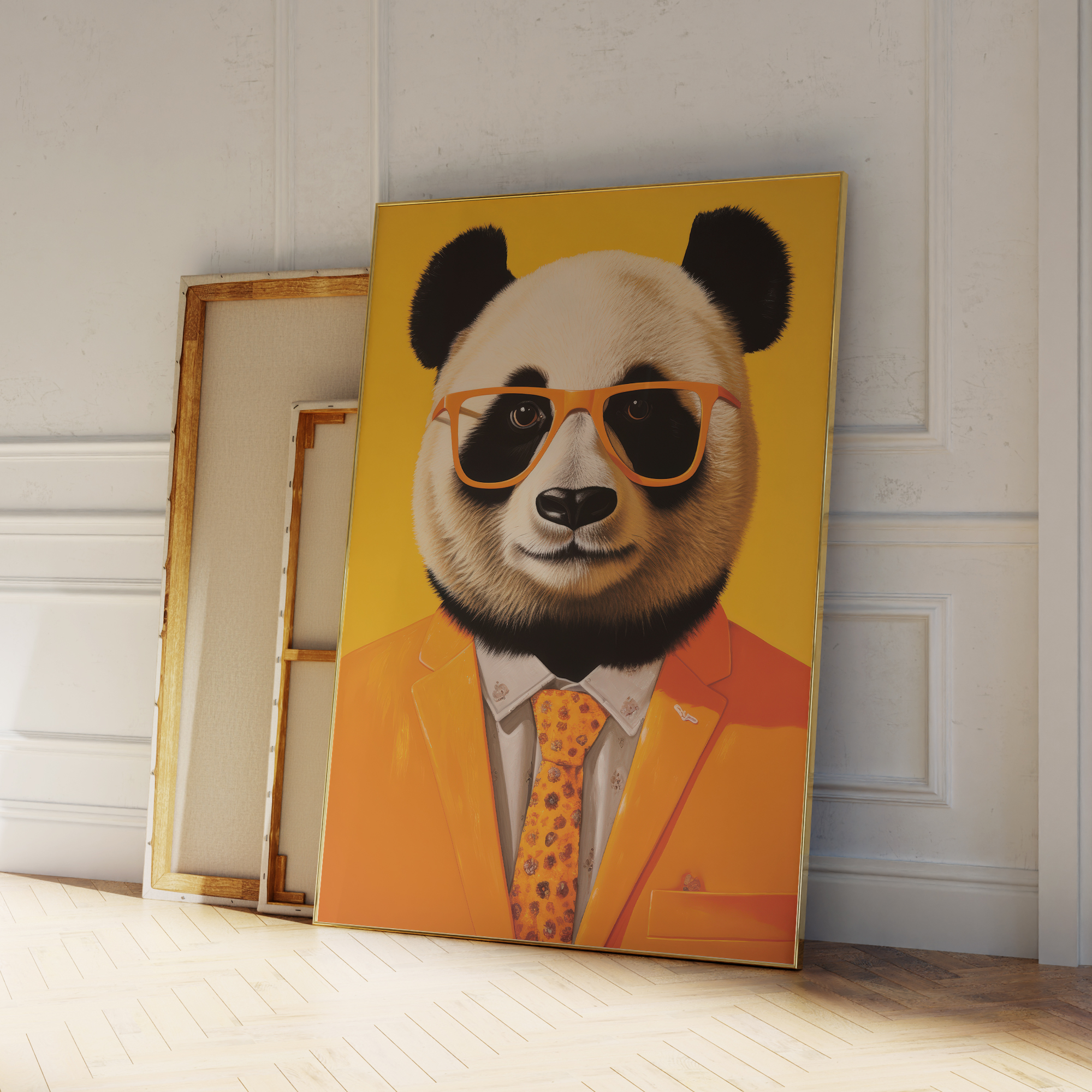 Modern Panda Wearing Yellow A  - Geometric Wall Art のレビューと価格