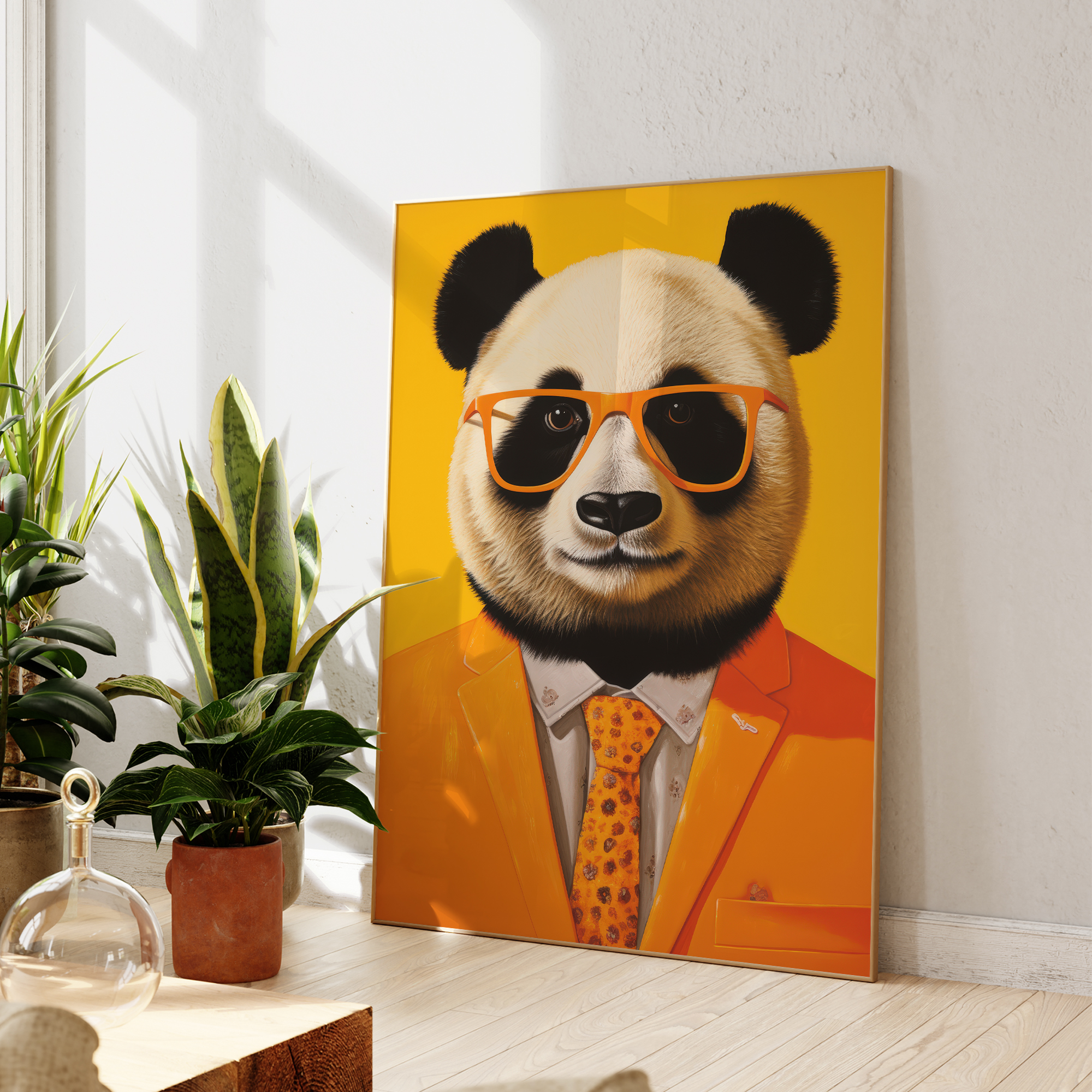 Modern Panda Wearing Yellow A  - Geometric Wall Art のレビューと価格