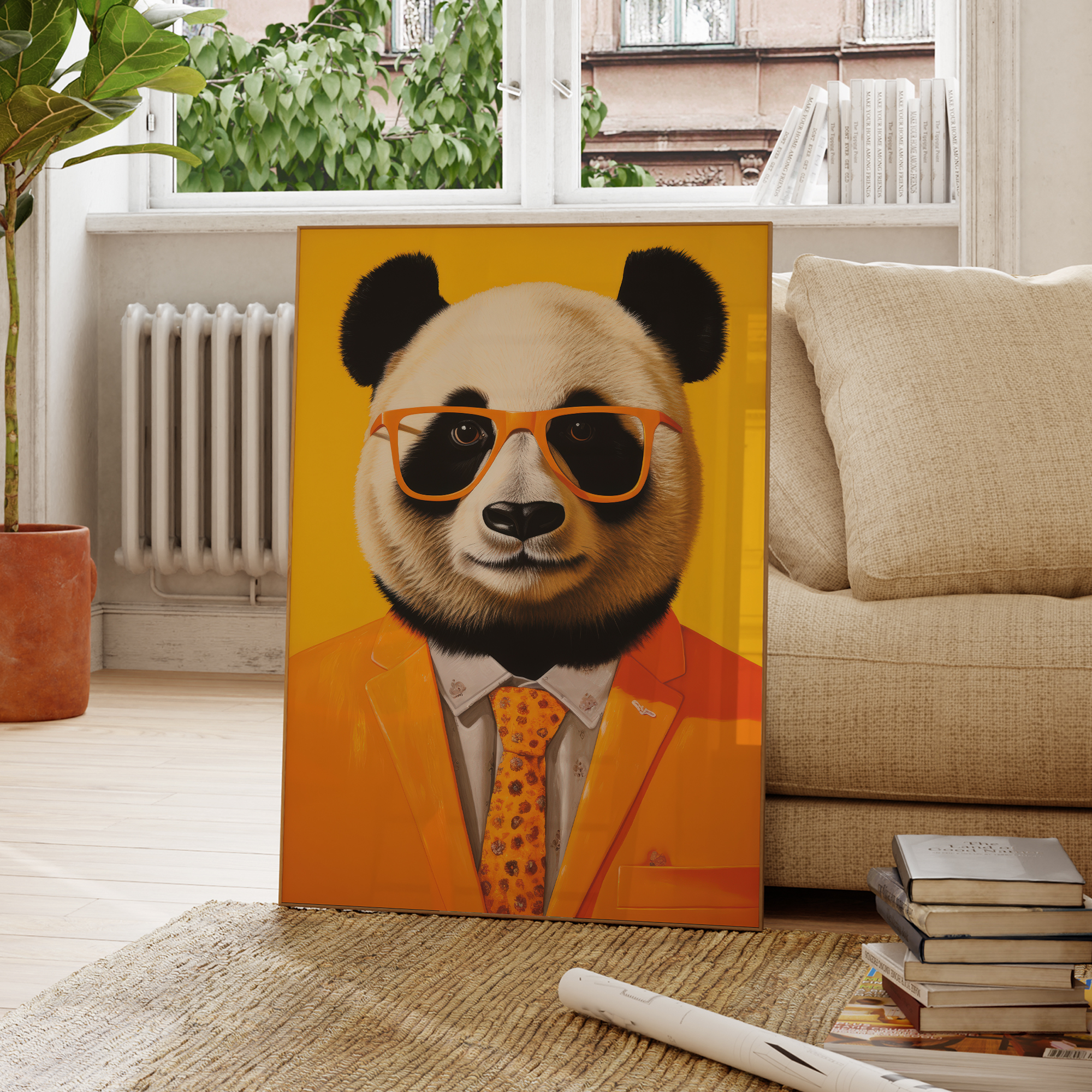 Modern Panda Wearing Yellow A  - Geometric Wall Art のレビューと価格