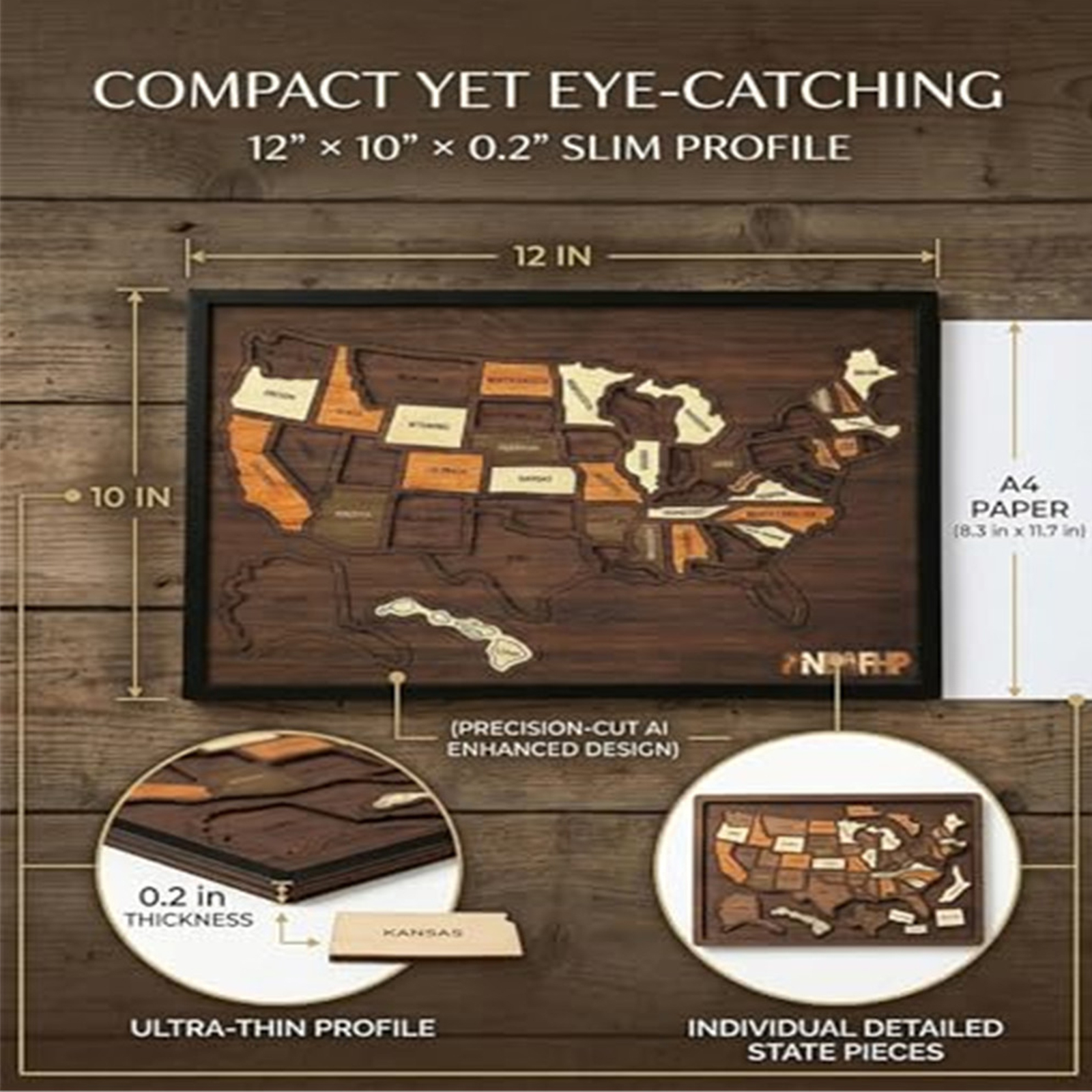 12 X 10Inch Wooden Portable US - Home Decor Usa のレビューと価格