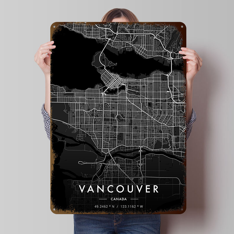 Vancouver City Map Dark Tinpla - Home Decor Vancouver のレビューと価格