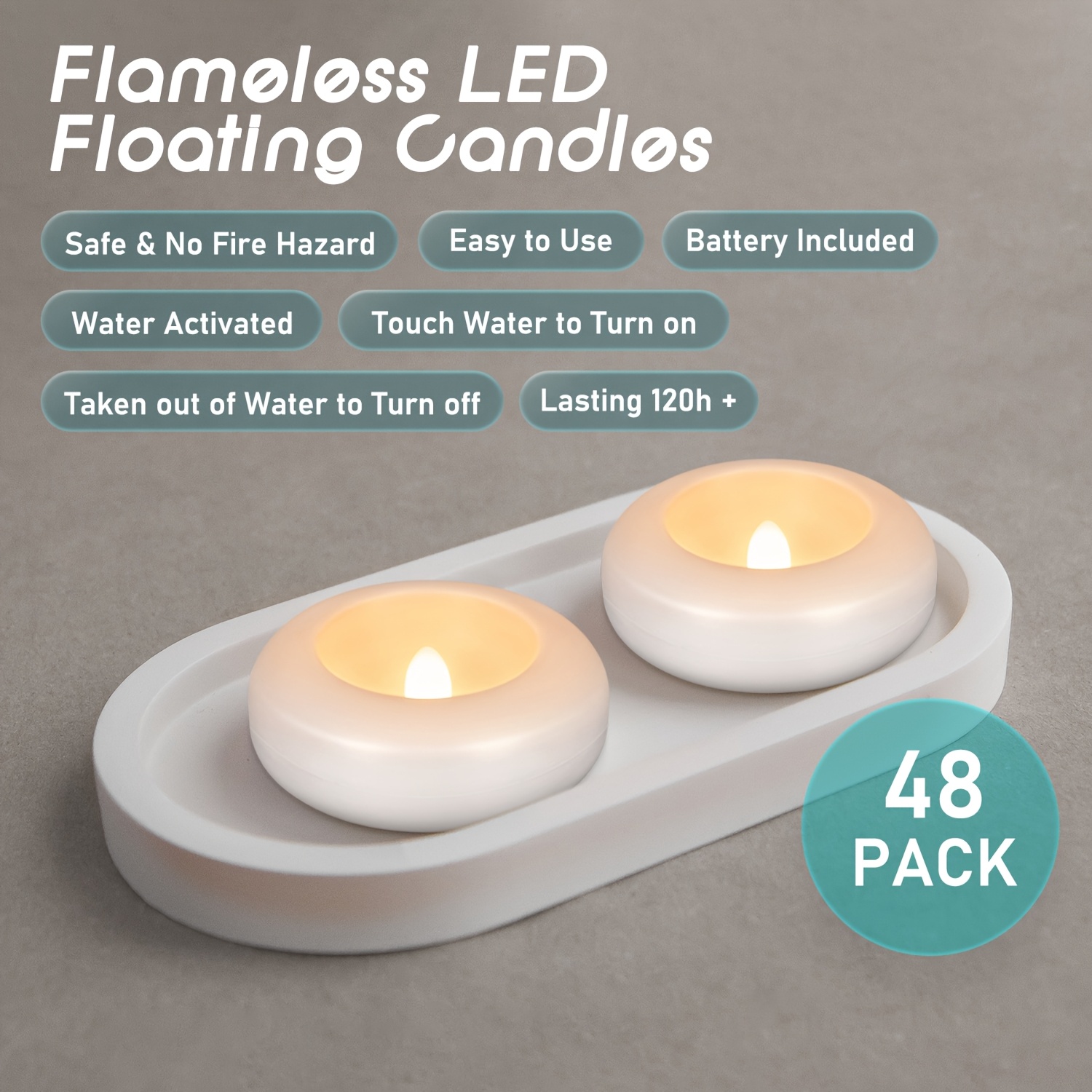 48 LED Floating Candles, 3-inc - Home Decor Event のレビューと価格