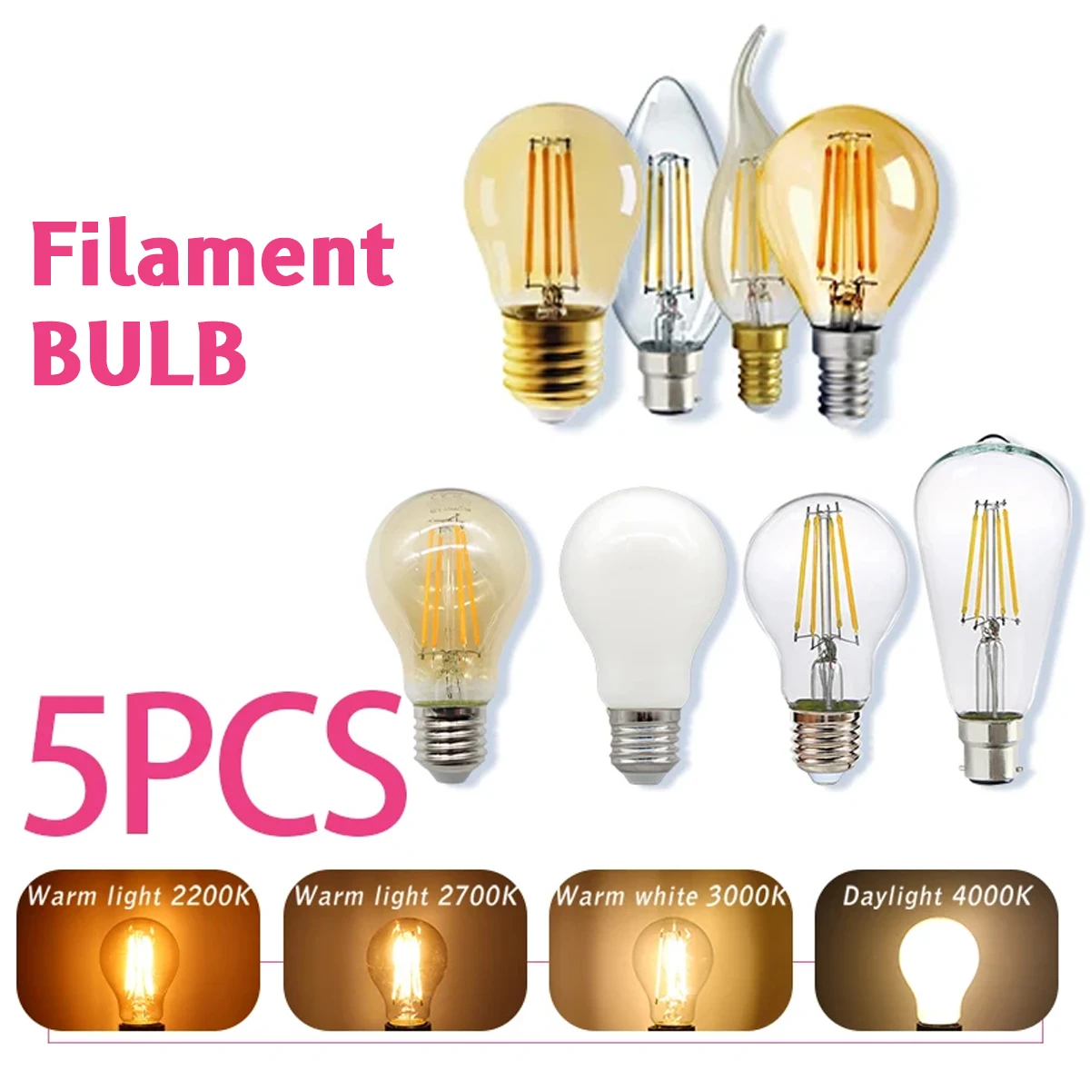 5PCS E27 E14 B22 Retro Edison  - Home Decor Retro のレビューと価格
