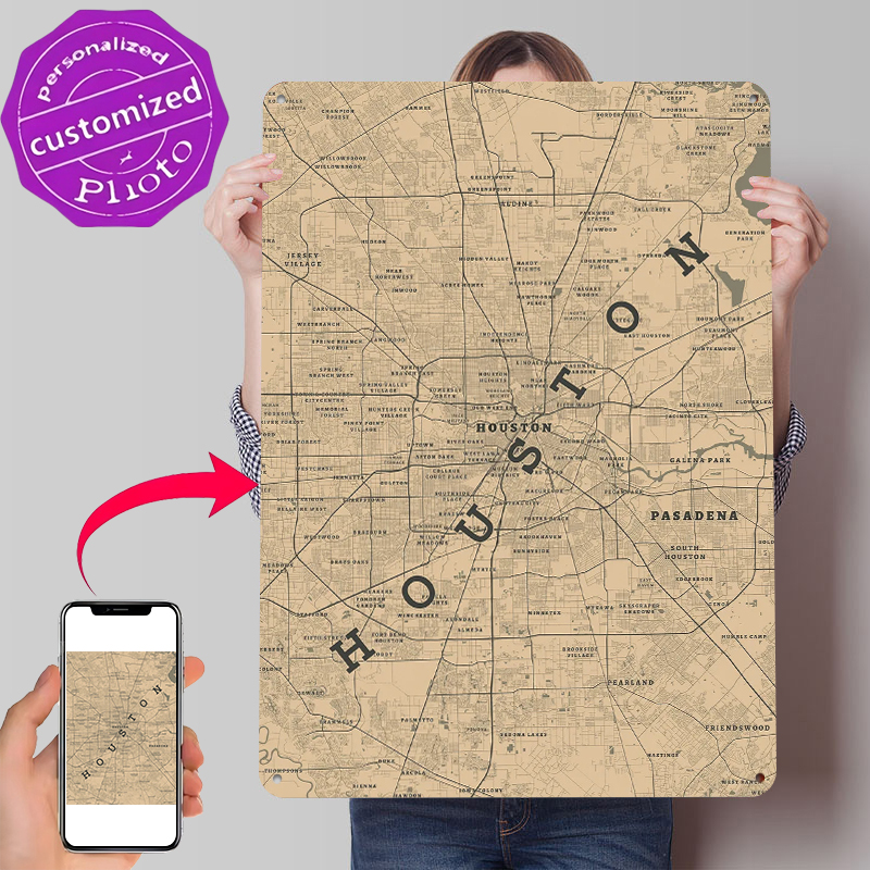 Houston Texas Metal Poster Cus - Home Decor Houston のレビューと価格