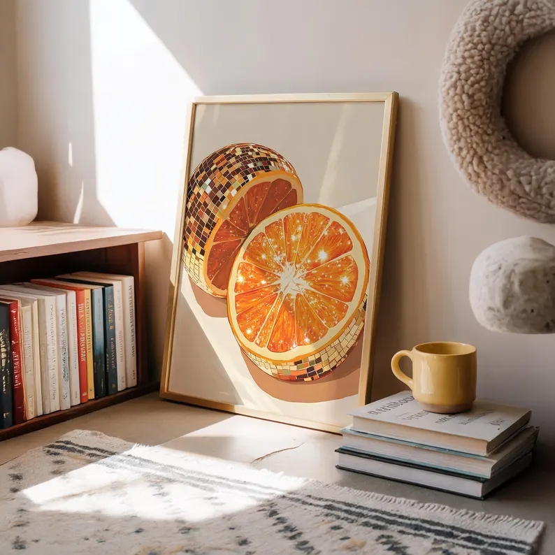 Modern Orange Disco Ball  Wall - Home Decor Orange のレビューと価格