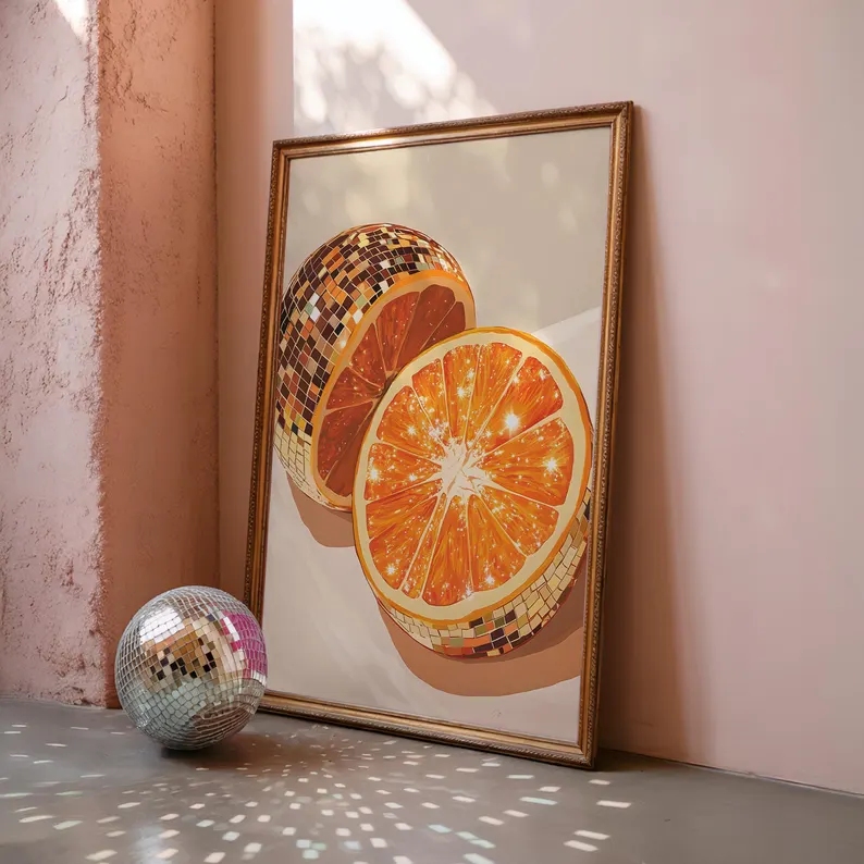 Modern Orange Disco Ball  Wall - Home Decor Orange のレビューと価格